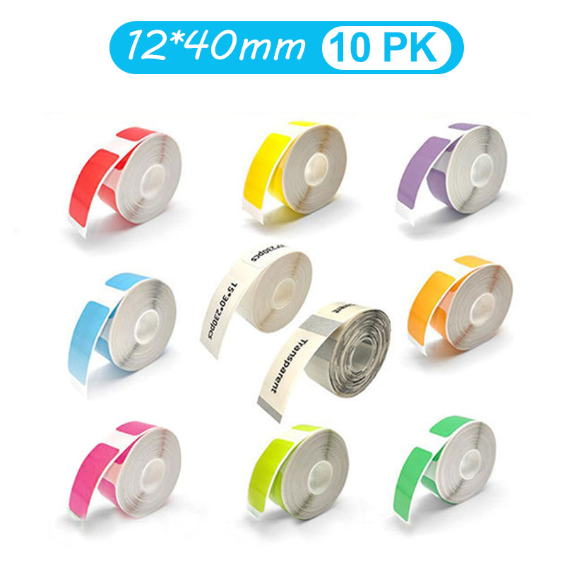 Label Printer Tape - 12*40 มม.สีโปร่งใสสติกเกอร์ความร้อนม้วนเทปกาวในตัวฉลากกระดาษป้ายชื่อจัดเรียงหมายเหตุมาร์คไลฟ์ P12 P15 D30