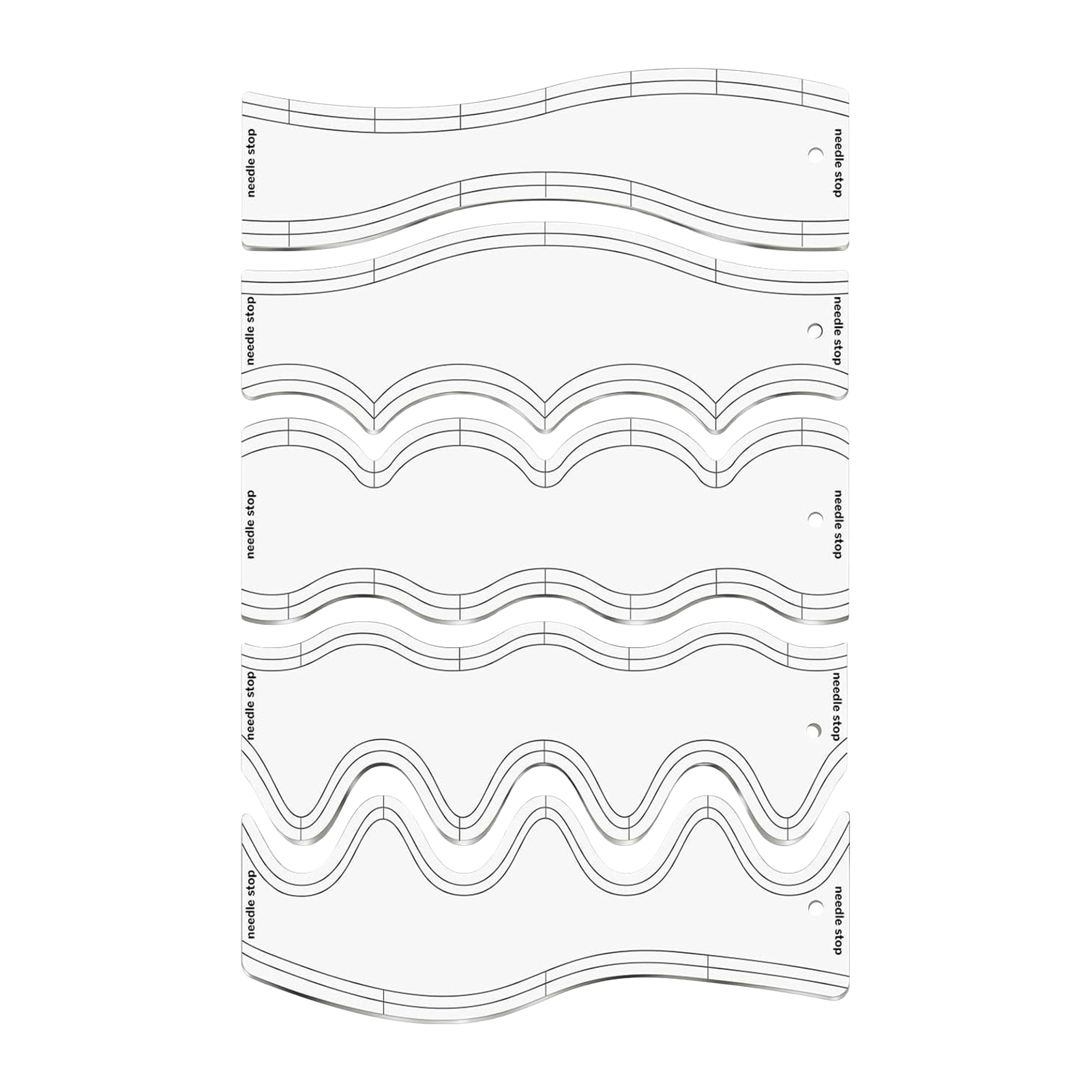 Ruler Set Transparent - ไม้บรรทัดควิลท์แบบโปร่งใสสำหรับงานเย็บผ้า ชุดแม่แบบอะคริลิก 5 ชิ้นสำหรับการควิลท์ด้วยจักรแบบฟรีโมชั่น