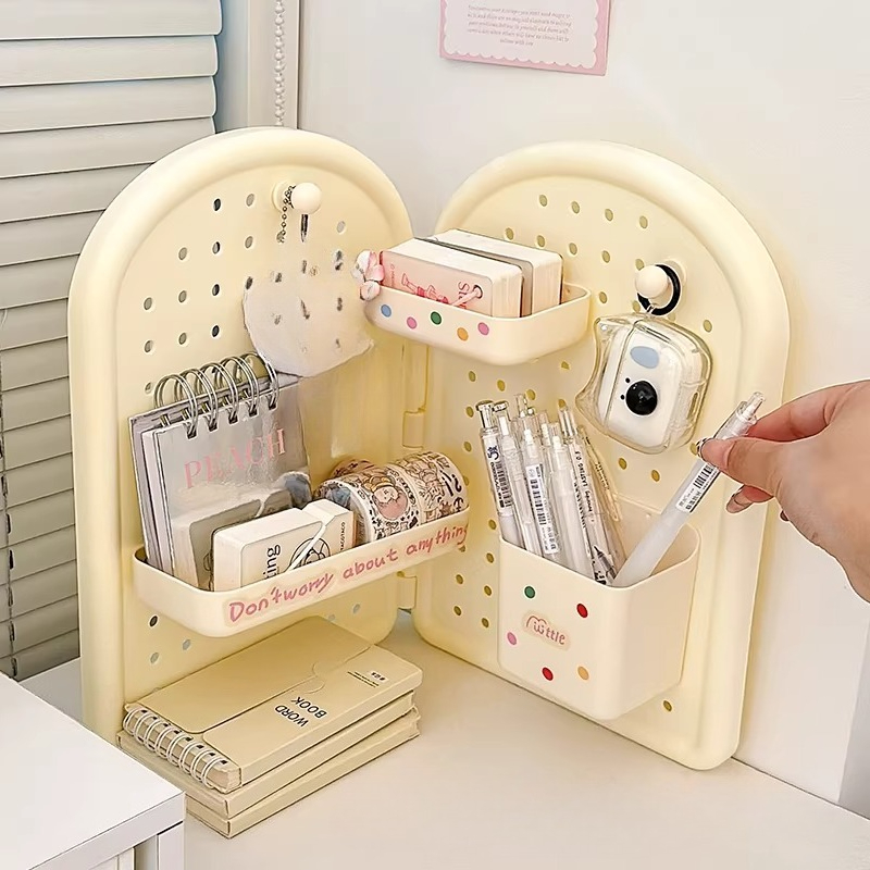 Ideal Stationery & Office Supply - ที่จัดระเบียบโต๊ะแบบพับได้รูปทรงน่ารัก พร้อมช่องเก็บของแบบถอดได้และตะขอ เหมาะสำหรับโต๊ะทำงานหรือโต๊ะเรียน